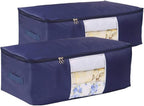 Comforter Storage Bags Pack of 2,Pillow Beddings/Blanket Clothes Organizer Storage Containers with Zippers,Breathable and Moistureproof(Navy blue 2pcs, XXL) by VEAMOR