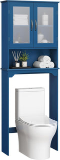 Yaheetech Over the Toilet Storage Cabinet with 2 Glass Doors, Navy Blue by Unknown