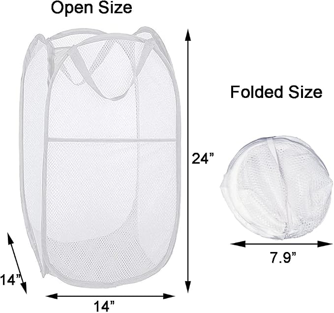 Pack of 2 Pop Up Laundry Hampers, Collapsible Mesh Laundry Baskets, Foldable Clothes Hampers for Bathroom, College Dorm, Travel (White) - Image 2