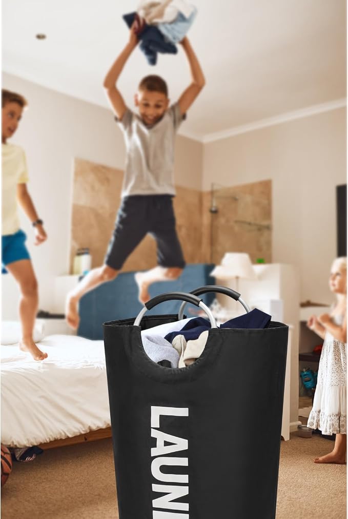 Maxsilan 90L Large Laundry Basket Bag, Collapsible Tall Hamper, Black - Image 9