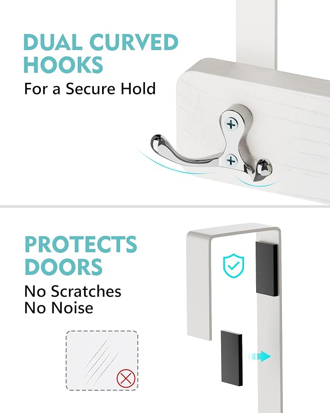 Mop and Broom Holder Wall Mount, No Drill Over the Door, White - Image 7