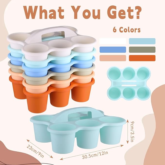6 Pack Classroom Caddy Organizer with Handle, 6 Compartments, Morandi - Image 2