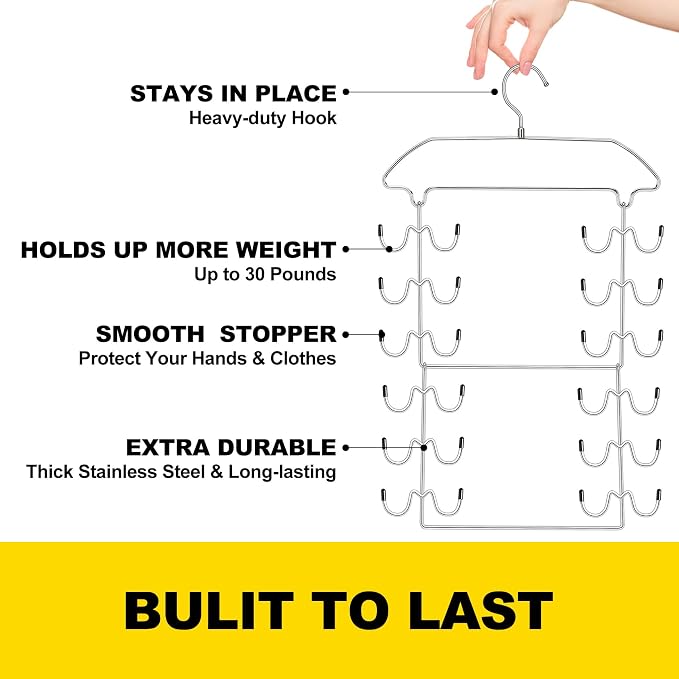 2 Pack Tank Top Hanger Space Saving, 360° Rotating Closet Organizers and Storage, 6 Tier Metal Bra Organizer with 24 Hanging Hooks, Small Space Solutions, RV Apartment College Dorm Room Essentials - Image 3