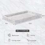 Marble Bathroom Tray for Countertop & Home Decor, Natural Decorative Marble Tray for Jewelry & Perfume Organizer, Luxury Stone Vanity Trays for Dresser, Kitchen Counter, 12" x 8", White - Image 3