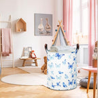 NTAOHAMPER Kids Laundry Hamper, Waterproof Storage Bin, Baby Nursery Hamper, Clothes Organizer, Toys Bin, Room Decor(Blue Butterfly) - Image 3