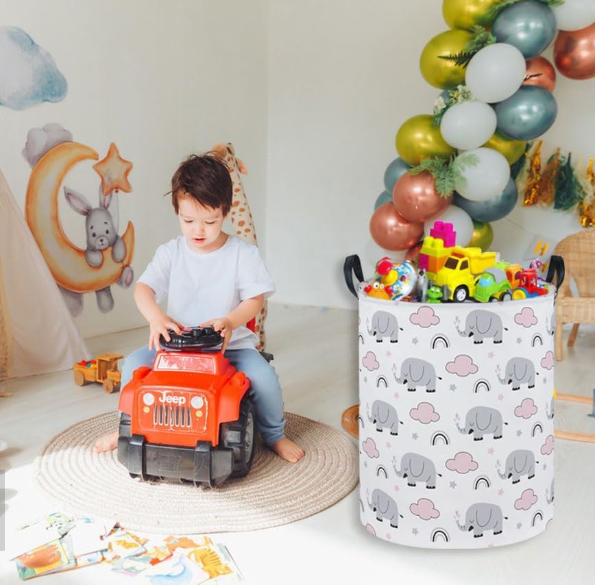 Essme Kids Laundry Basket,Elephant Hamper Collapsible Canvas Waterproof Storage Bin foBoys, Cute Hamper,Gift Baskets(Rainbow Elephant) - Image 6