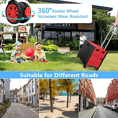 Foldable Shopping Utility Cart Portable Rolling Crate Handcart with 360°Rotate Wheel,Hidden Lid,Telescoping Handle Collapsible for Travel Shopping Moving Storage Office Use(Black/Red) - Image 4