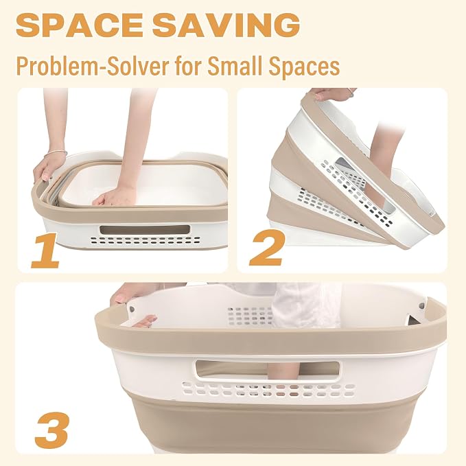 OOAMBB 43L+43L Collapsible Laundry Baskets plastic (Beige, 2 Packs) - Image 6