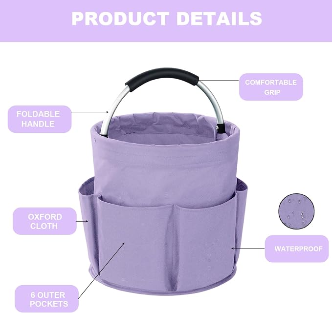 Cleaning Caddy with Handle, 17L Foldable Cleaning Supplies Organizer, Portable Storage Basket, Cleaning Supply Caddy, Multifunctional Cleaning Bucket Bag for Garden, Home, Kitchen (Purple) - Image 5