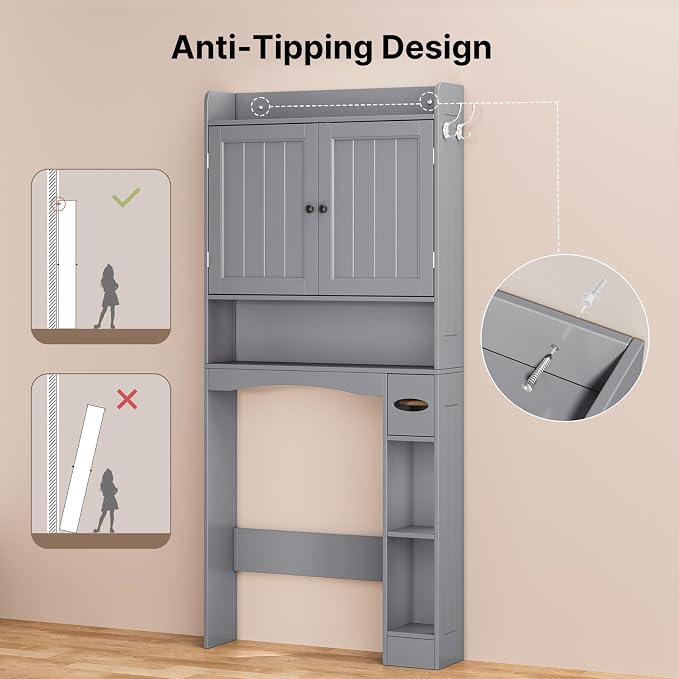 Ahomly Over The Toilet Storage Cabinet, 32.3" W, Espresso - Image 7