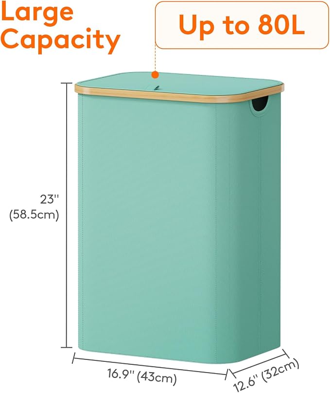 Lifewit 80L Large Laundry Basket with Lid, Removable Bags, Sage Green - Image 4