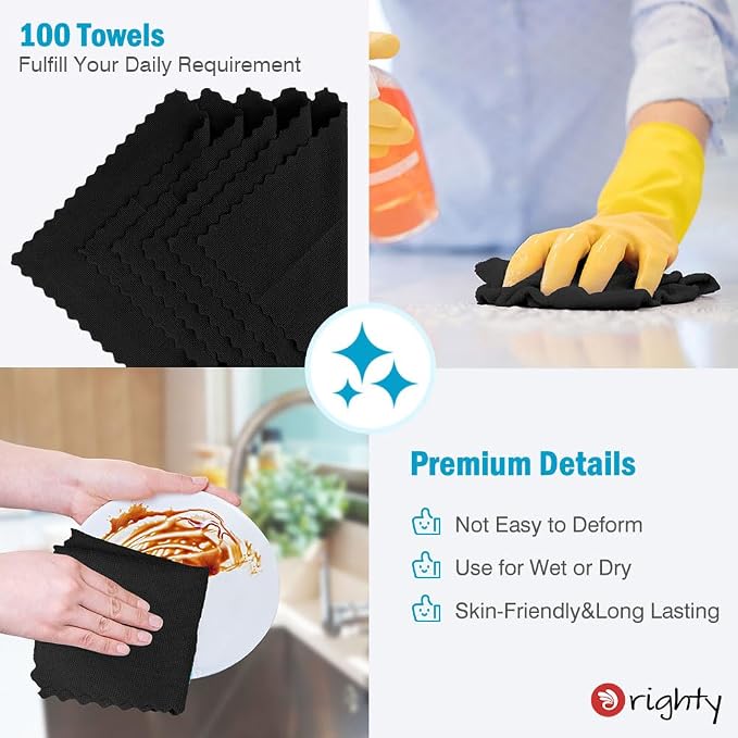 Orighty Microfiber Cleaning Cloth Bulk, 100 Pack, 11.5x11.5 inch, Black - Image 5