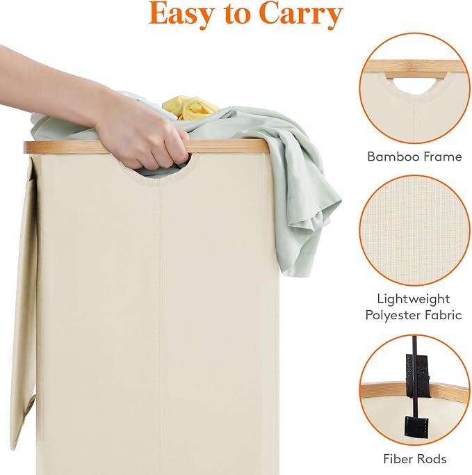Lifewit 80L Large Laundry Basket with Lid, Removable Bags, White - Image 6