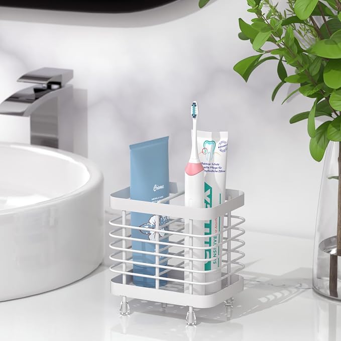 Luxspire Toothbrush Holders for Bathroom, Stainless Steel, 2 Slots, White - Image 6