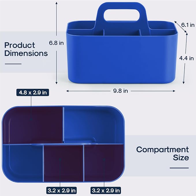 Multiuse Caddy Organizer with Handle, Portable Plastic Tote Bin - Art Craft, Stationary Pen Marker Crayons, Makeup Hair Supplies Storage - Bathroom, Classroom, Dorm, Office, Desk Holder - Dark Blue - Image 5