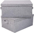 HOONEX Linen Foldable Storage Bins with Lids, 2 Pack, Storage Boxes with Carrying Handles and Sturdy Heavy Cardboard, 16.5" L x 11.8" W x 7.5" H for Shoes, Books, Clothes, Light Grey by HOONEX