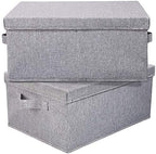 HOONEX Linen Foldable Storage Bins with Lids, 2 Pack, Storage Boxes with Carrying Handles and Sturdy Heavy Cardboard, 16.5" L x 11.8" W x 7.5" H for Shoes, Books, Clothes, Light Grey by HOONEX