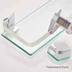 VOLPONE Glass Bathroom Shelf 15.7in Bathroom Shelf Wall Mounted Floating Glass Shelves with Towel Holder Glass Shelf for Bathroom 2 Tier (Sliver) - Image 5