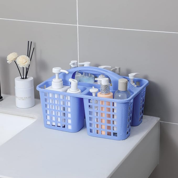 Portable Shower Caddy Basket Plastic Storage Basket with Compartments Blue - Image 2