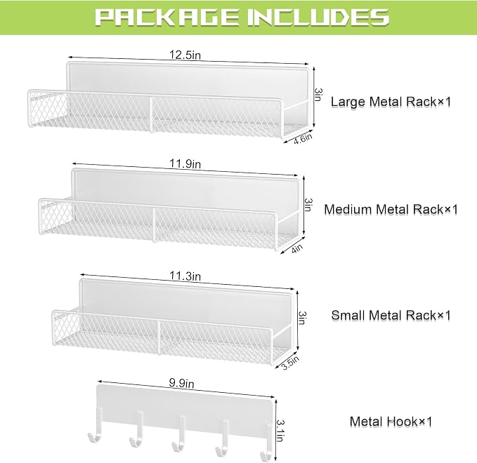 4 Pack Magnetic Shelves for Washing Machine, Heavy-Duty Magnetic Laundry Organizer with Hooks, Washing Machine Shelf for Refrigerator, Metal Storage Baskets, Closet & Laundry Room Organization(White) - Image 2