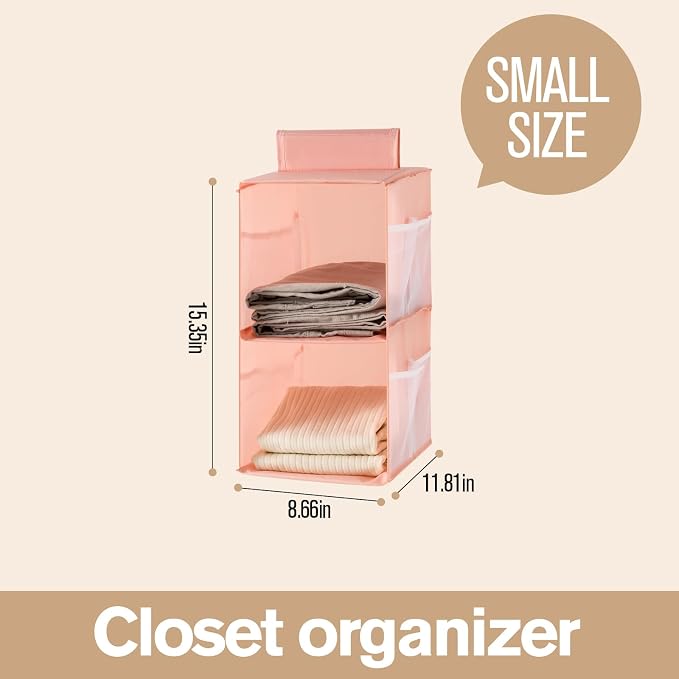 Hanging Closet Organizer, 4-Section Storage Shelves, Oxford Cloth with Mesh Pockets, (Pink, 2 Section) - Image 2