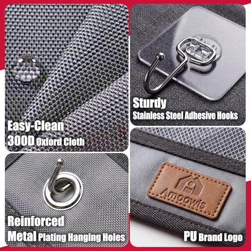 Hat Organizer for Baseball Caps - 24 Pockets, Oxford Cloth Hat Storage with Moisture-Proof Mesh, Visible Hat Rack for Wall & Door with 3 No-Drill Adhesive Hooks, Grey Hat Holder for Bedroom - Image 5