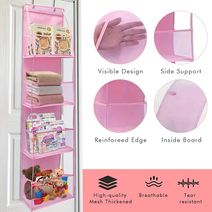 4 Shelf Swing-Proof Behind Door Organizers with Metal Hooks,Closet Hanging Organizer with 4 Large Clear Pocket for Bedroom,Bathroom,Pantry - Image 7