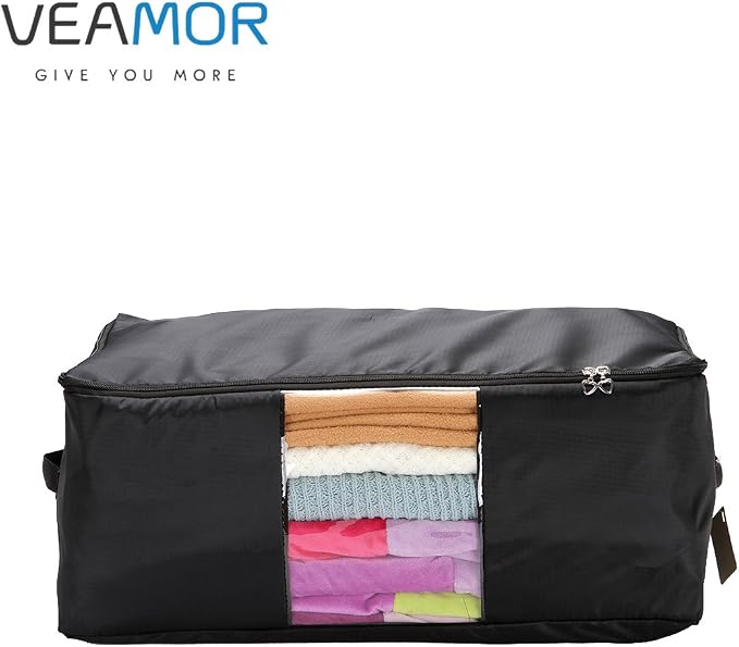 Comforter Storage Bags Pack of 2,Pillow Beddings/Blanket Clothes Organizer Storage Containers with Zippers,Breathable and Moistureproof(Black,2pcs) - Image 2