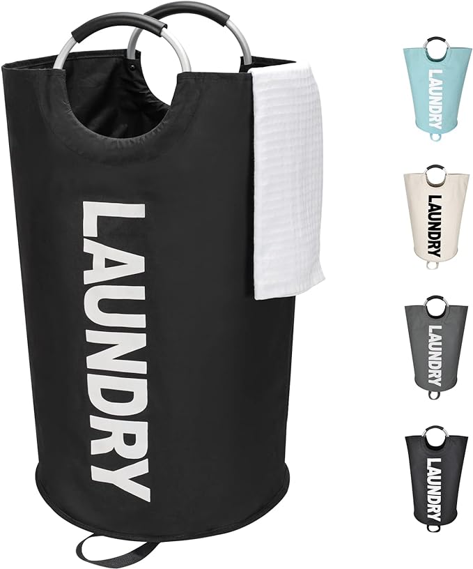 Maxsilan 90L Large Laundry Basket Bag, Collapsible Tall Hamper, Black by Maxsilan