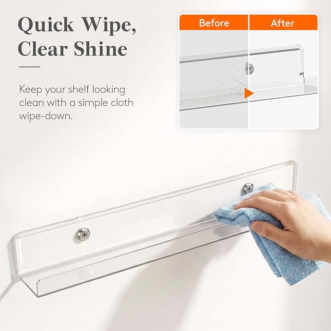 Lifewit Narrow Acrylic Floating Shelves for Vinyl Record 12", Clear 10 Pack - Image 9