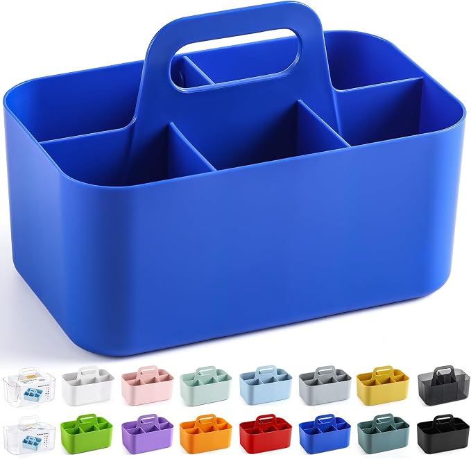 Multiuse Caddy Organizer with Handle, Portable Plastic Tote Bin - Art Craft, Stationary Pen Marker Crayons, Makeup Hair Supplies Storage - Bathroom, Classroom, Dorm, Office, Desk Holder - Dark Blue - Image 8