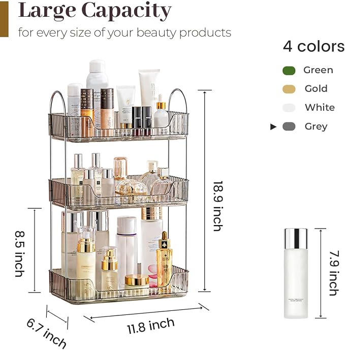 Aveniee Bathroom Counter Organizer, 3 Tier Perfume Skin Care Countertop Storage Shelf, Vanity Makeup Tray for Cosmetic Skincare Lotion,Grey - Image 3