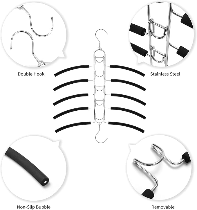 Nature Smile 4 Pack 5 in 1 Anti Slip Clothes Hangers,Space Saver Magic Metal Hangers,Multi Layers Wardrobe Clothes Rack,Heavy Duty Metal Blouse Hanger Closet Storage Organizer - Image 6