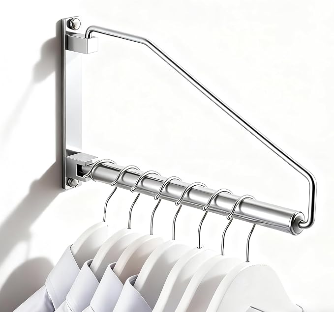 NEWRAIN Laundry Hanger, Wall Mounted Clothes Hanger with Swing Arm Holder Brass Hanging Drying Rack Space Saver,Chrome by NEWRAIN