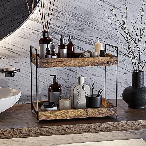 2-Tier Wood Bathroom Counter Organizer, Kitchen Spice Rack - Image 4