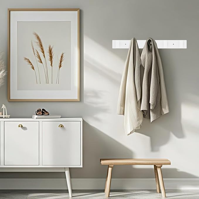 Bntuk Coat Rack Wall Mount - 5 Hat and Coat Hooks, Heavy Duty Towel Racks for Bathroom Entryway, Wall Hooks for Hanging Robes Bags, Hat Rack Key Hanger Organizer (White) - Image 6