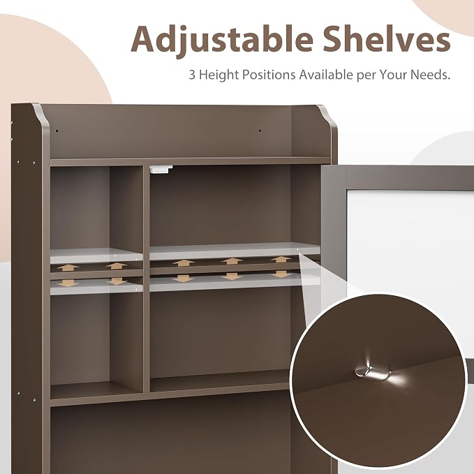 ZenStyle Over The Toilet Cabinet Double Door Wood Bathroom Storage Organizer with Adjustable Shelves, Cubby and Tempered Glass Door (Brown) - Image 5