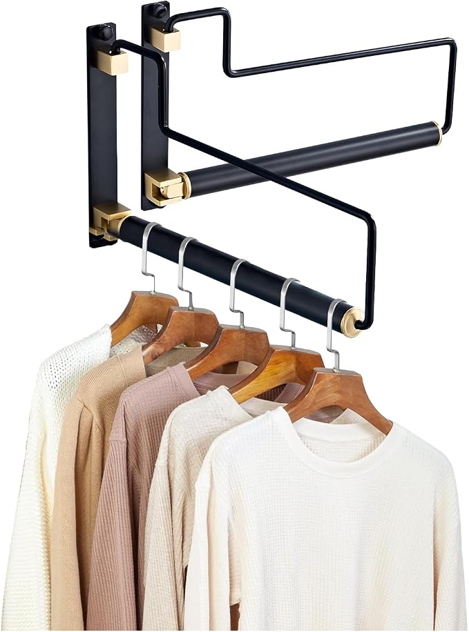 NEWRAIN Clothes Drying Rack, Laundry Racks for Drying Clothes, Wall Mounted Swing Arm Clothes Hanger for Laundry Room, Garage, Indoor & Outdoor Use,Black by NEWRAIN