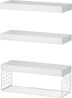 QEEIG Bathroom Shelves Over Toilet - Wall Mounted Floating Shelves Toilet Paper Storage Small Farmhouse Decor Shelf 16 inch Set of 3, White (019-W3) - Image 8