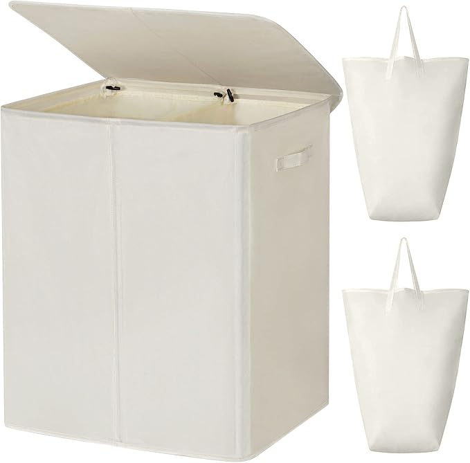 WOWLIVE 154L Double Laundry Hamper 2 Section with Lid and Removable Bags by WOWLIVE