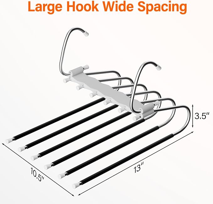 Upgraded Collapsible Pants Hangers Space Saving, 6 Layers Clothes Rack, Stainless Steel Multifunctional Closet Organizer, Non Slip Metal Hangers for Pants Jeans Skirts Trousers (2 Pack) - Image 4