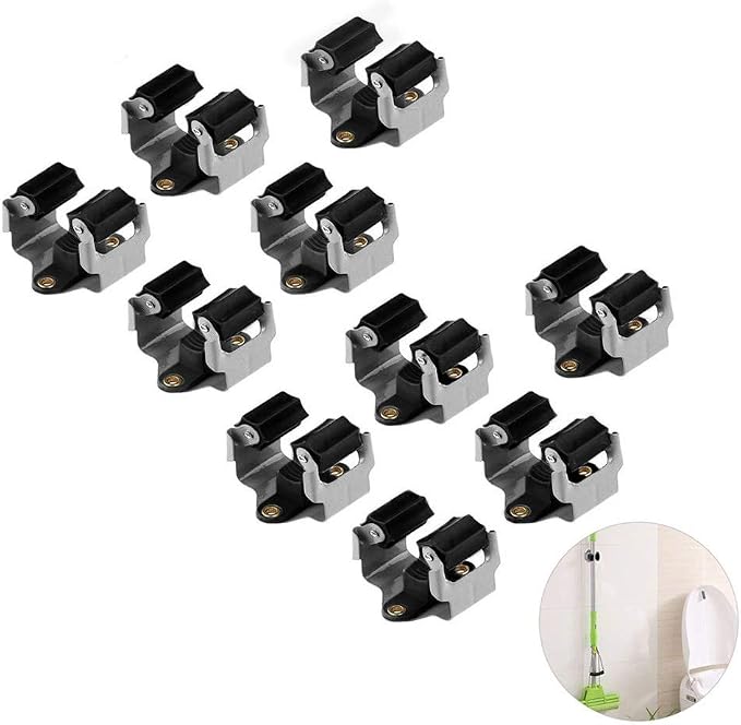 Broom Holder Wall Mount 10 Pack Heavy Duty Metal Mop Broomstick Shovel Handle Hanging Clips Clamp Organizer Hanger Rack Gripper Black - Image 9