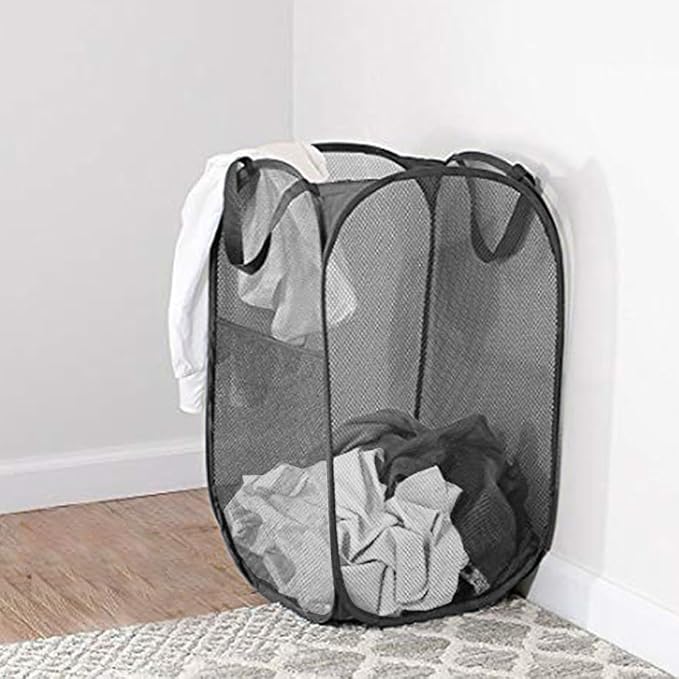 Mesh Pop up Laundry Hamper with Portable Handles, Collapsible Laundry Basket for Storage, Folding Pop-Up Clothes Hampers for Home, College Dorm or Travel, Black - Image 7