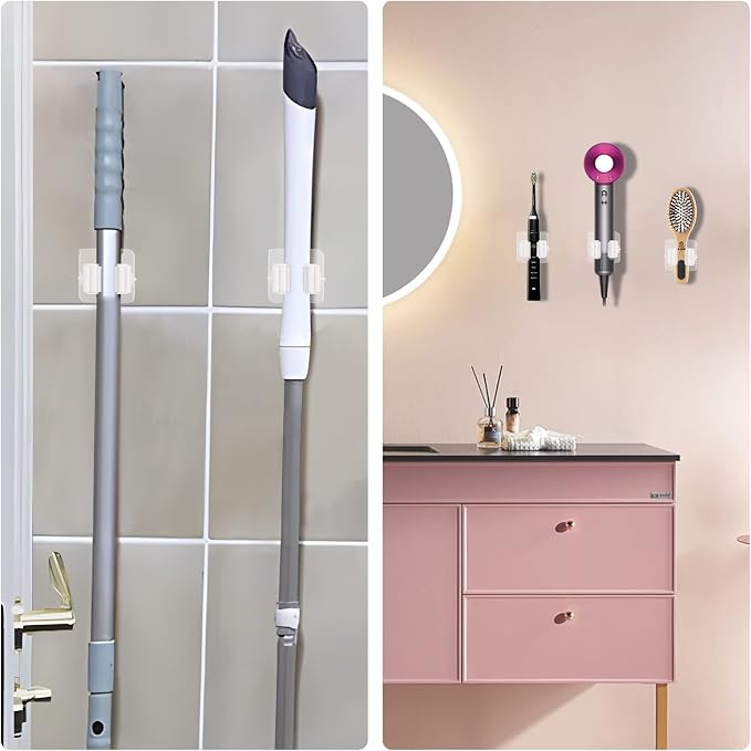 8PCS Broom Holder Wall Mount, Self Adhesive No Drilling Anti-Slip Mop and Broom Holder Organizer Hanger Wall Mount, Broom Gripper and Mop Holder Wall Mounted for Home Garden Garage Storage - Image 3
