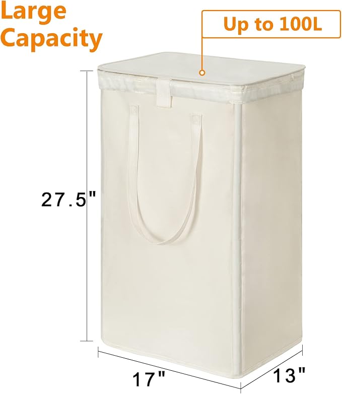 WOWLIVE 100L Laundry Hamper with Lid, Tall Dirty Laundry Basket for Dorm - Image 4