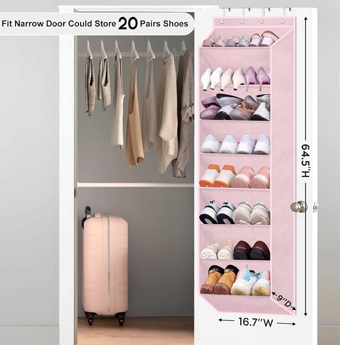 SLEEPING LAMB Over The Door Shoe Organizer for Closet with Large Deep Pockets, Narrow Shoe Rack for Door Hanging Boots Storage, Pink - Image 2