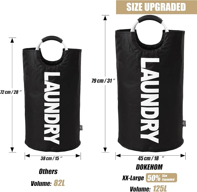 DOKEHOM 125L X-Large Laundry Basket Bag, Collapsible Tall Hamper, Black - Image 3