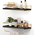 Shario Floating Shelves - Set of 2, Wall Mounted Hanging Shelves with Golden Towel Rack, Decorative Storage Shelves for Bathroom, Kitchen, Living Room & Bedroom (Black Gold, 15.7 Inches) by Shario