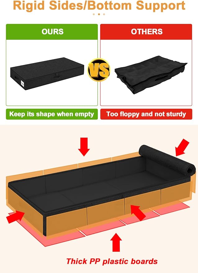 punemi 4.5 in Tall Low Profile Under Bed Storage Containers, 2 Pack, Black - Image 3