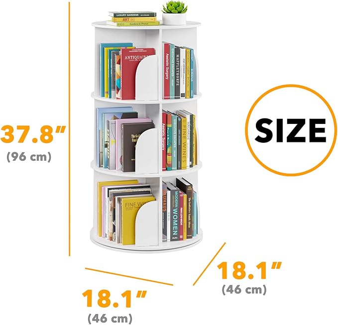SpaceAid 3 Tier Rotating Bookshelf Tower, Spinning Bookcase Lazy Susan, Revolving 360 Book Shelf Storage Round Carousel, Vertical Rotate Turning Spiral Corner Organizer, White - Image 2